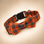 Collier noeud papillon orange et gris chien