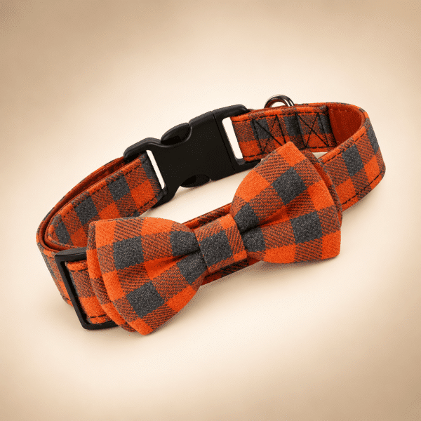 Collier noeud papillon orange et gris chien
