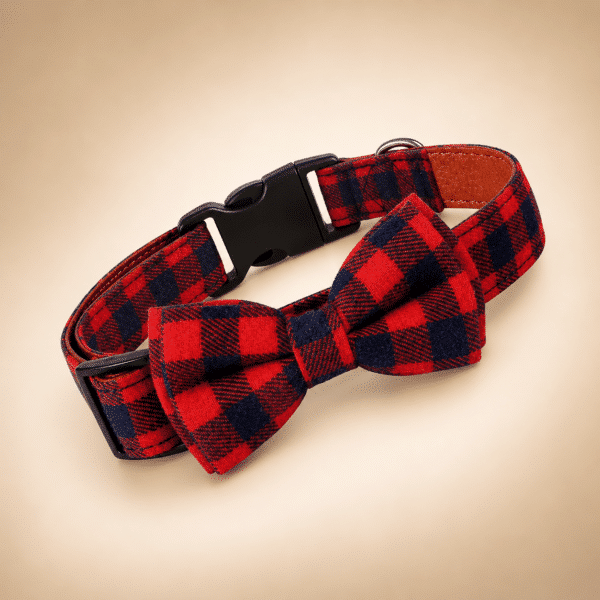 Collier noeud papillon rouge et bleu chien