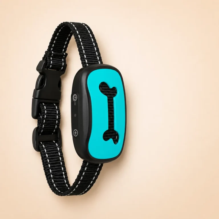 Collier pour petit chien anti-aboiement os turquoise