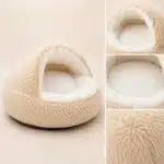 Panier igloo beige et blanc chien zoom