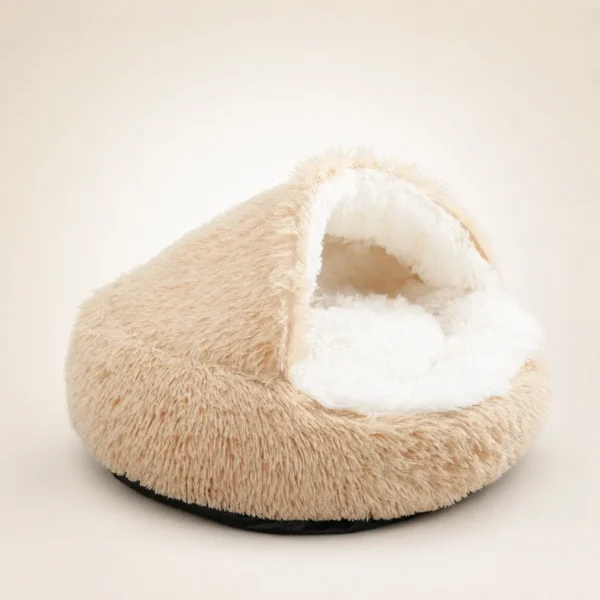 Panier igloo beige et blanc chien