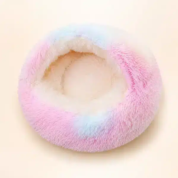Panier igloo dégradé rose et blanc chien