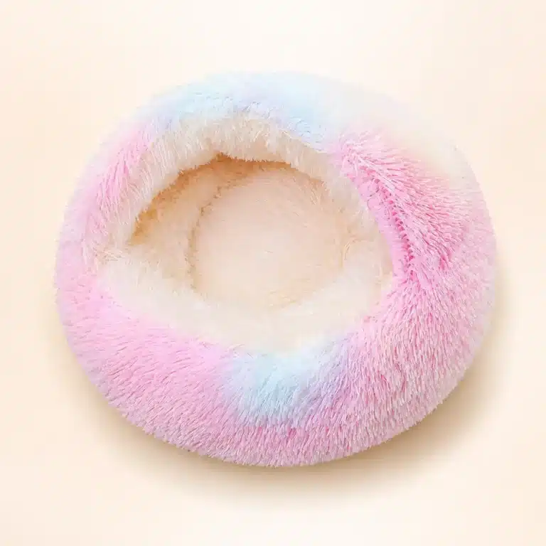 Panier igloo dégradé rose et blanc chien