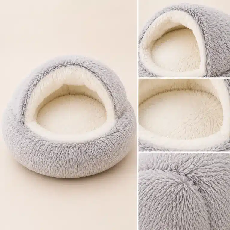 Panier igloo gris foncé et blanc chien zoom