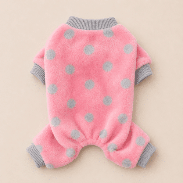 Pyjama pilou chihuahua à pois rose et gris