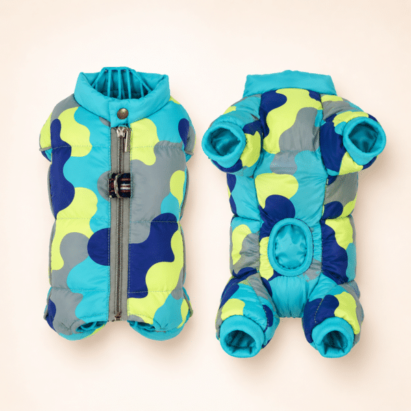 Manteau rembourré militaire turquoise petit chien