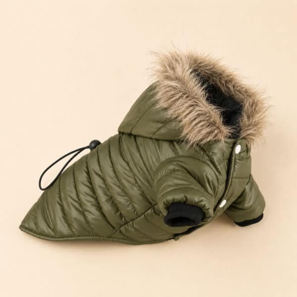Manteau Chihuahua : Doudoune col fourrure verte