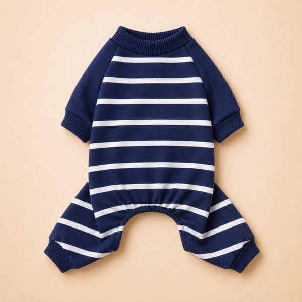 Pyjama chihuahua rayé bleu marine et blanc