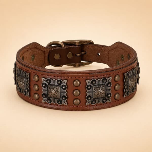 Collier en cuir marron violet chien