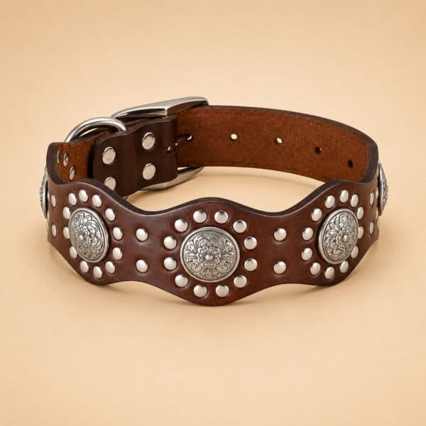 Collier en cuir marron argent chien