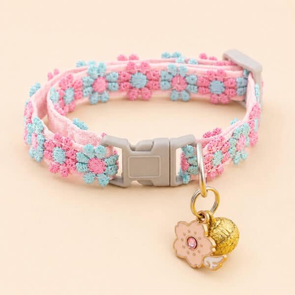 Collier pour chien fleurs rose et bleu
