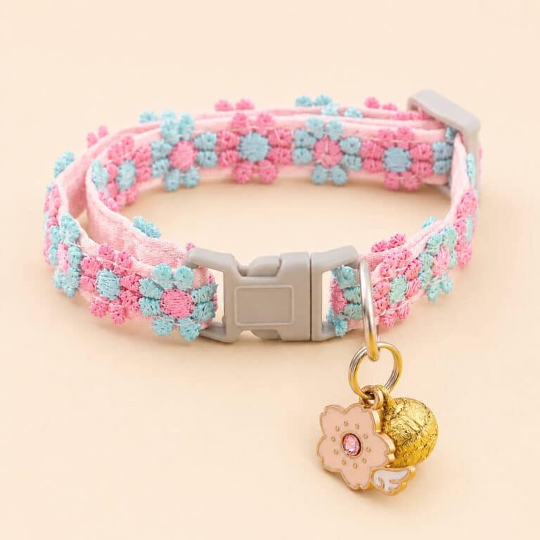 Collier Pour Chien Fleurs Rose Et Bleu
