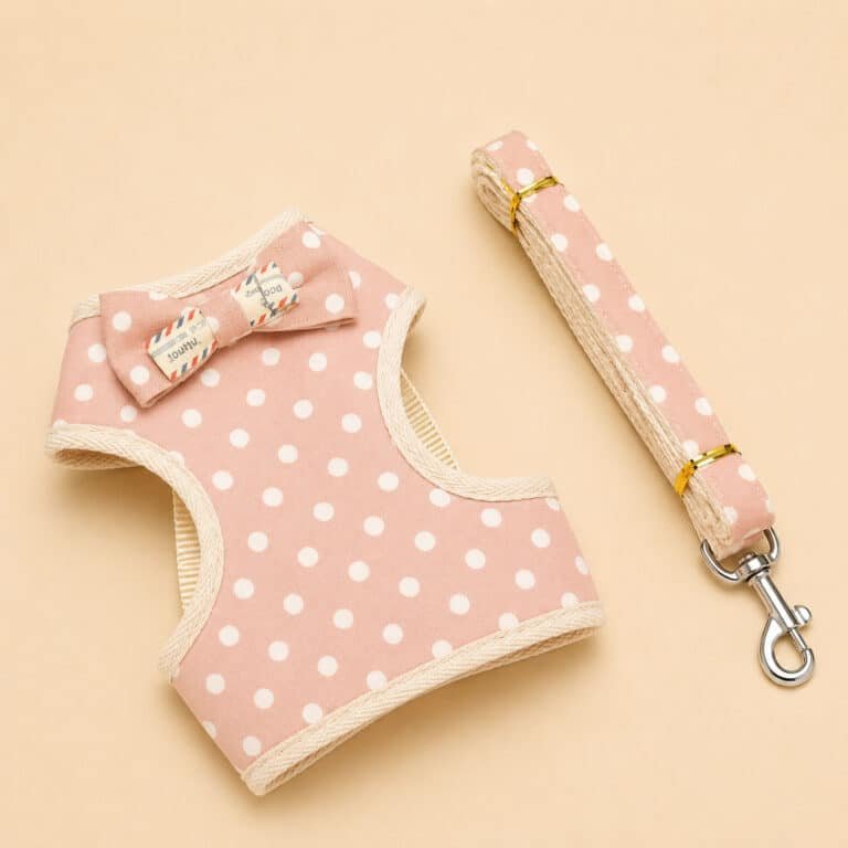 Ensemble Harnais Et Laisse À Pois Rose Petit Chien
