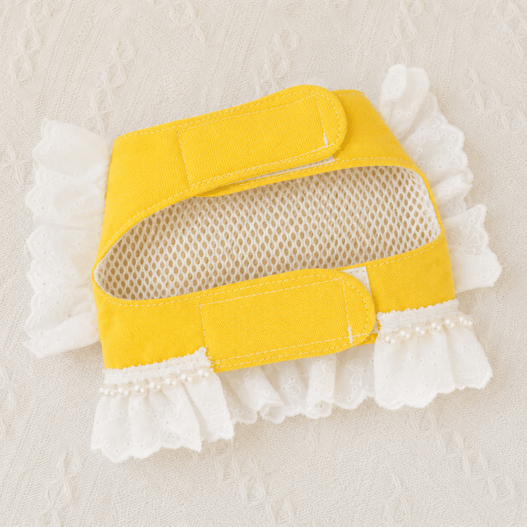 Harnais chien perle dentelle jaune et blanc + laissegal