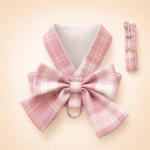 Harnais chihuahua carreaux rose et blanc + laisse