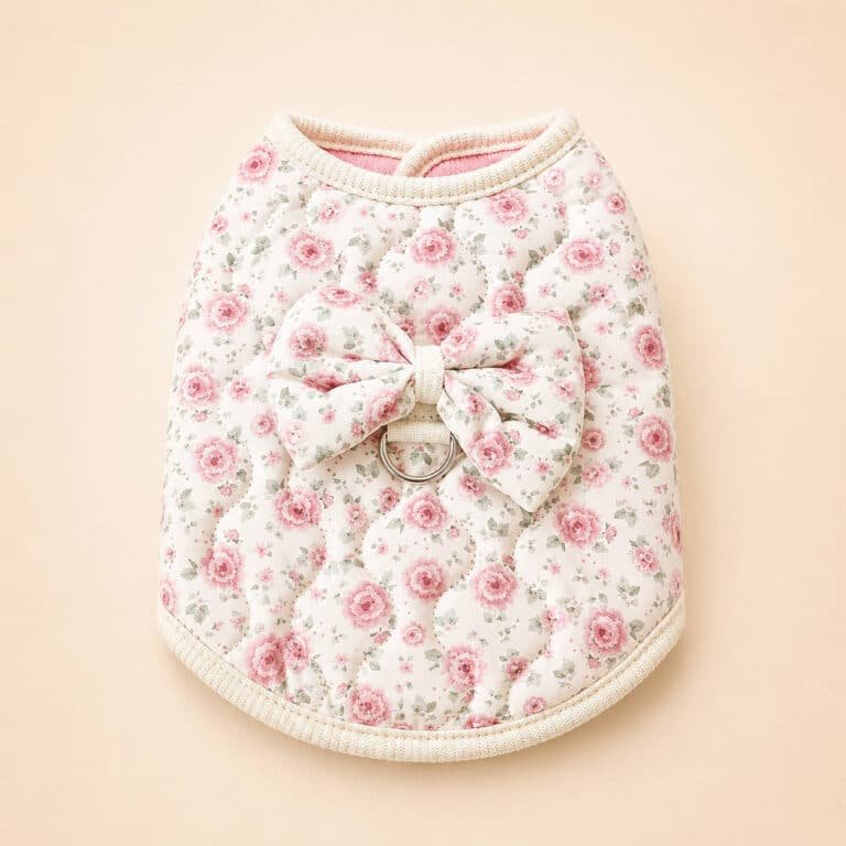 Pull Blanc Fleur Rose Petit Chien