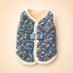 Pull Sans Manche Bleu Fleur Rose Petit Chien