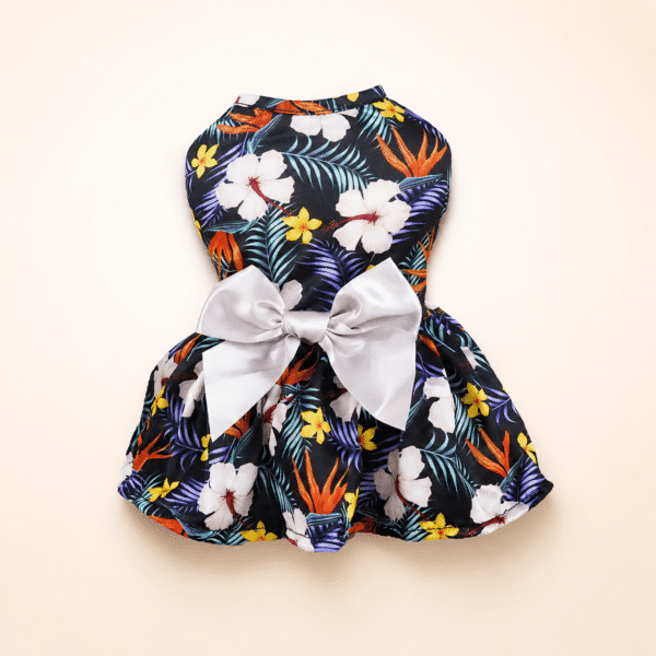 Robe chihuahua motif fleurs noeud blanc