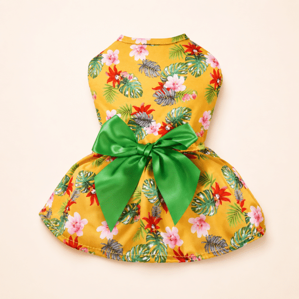Robe chihuahua motif fleurs noeud vert