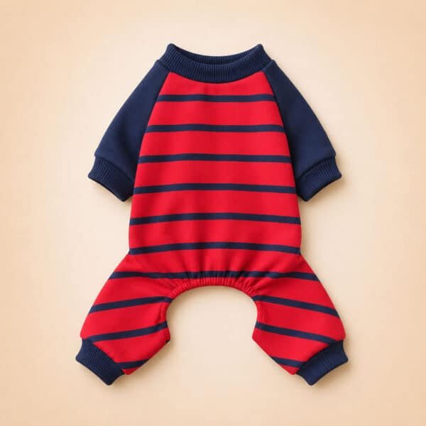 Pyjama chihuahua rayé bleu marine et rouge