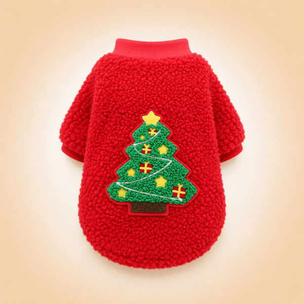 Pull de noël pilou rouge sapin spitz