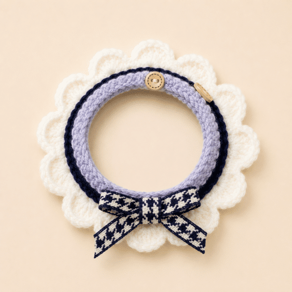 Collier blanc ruban bleu et noir petit chien