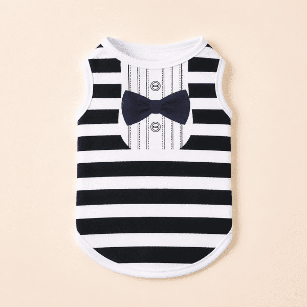 Gilet noir et blanc motif nœud petit chien