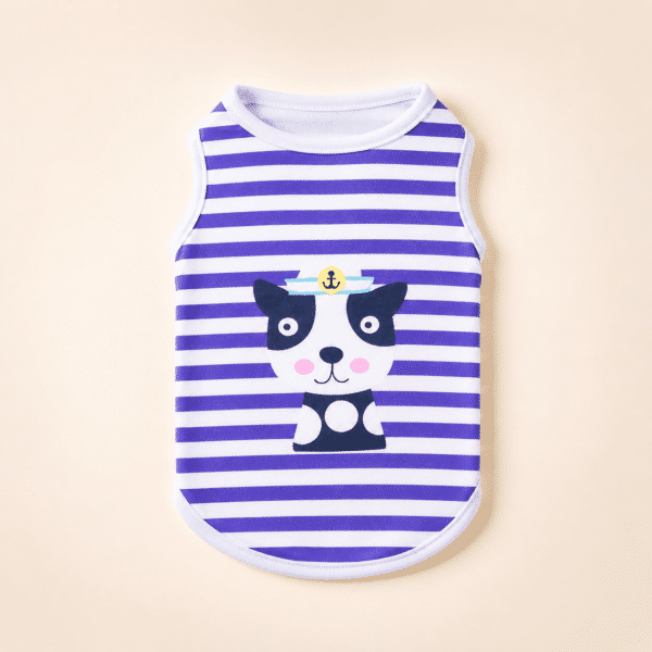 Gilet bleu et blanc motif petit chien