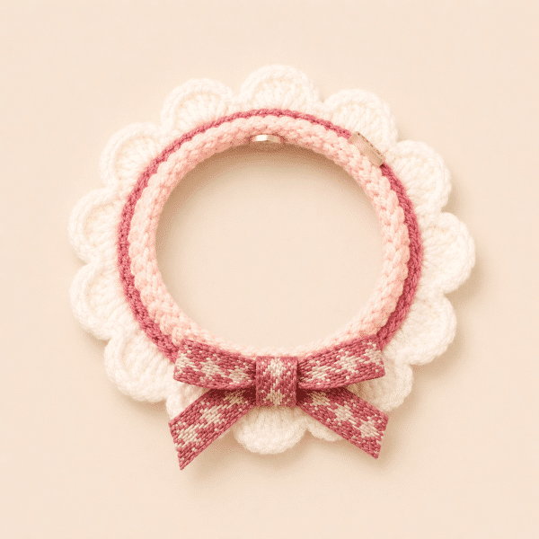 Collier blanc ruban rouge et blanc petit chien