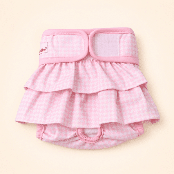 Couche-culotte lavable pour chien a carreaux rose