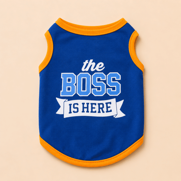 T-shirt the boss is here chien bleu