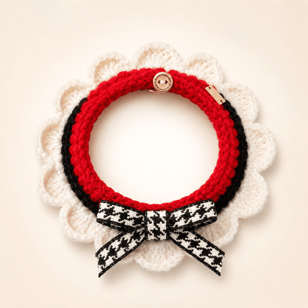 Collier blanc ruban rouge et noir petit chien